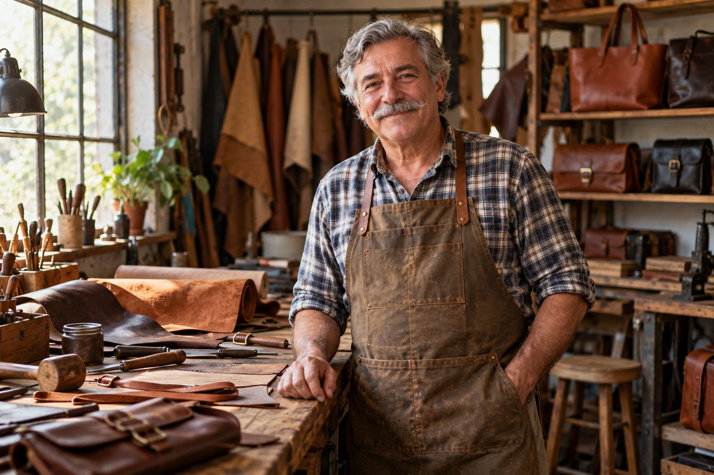 A business owner smiling in his workshop